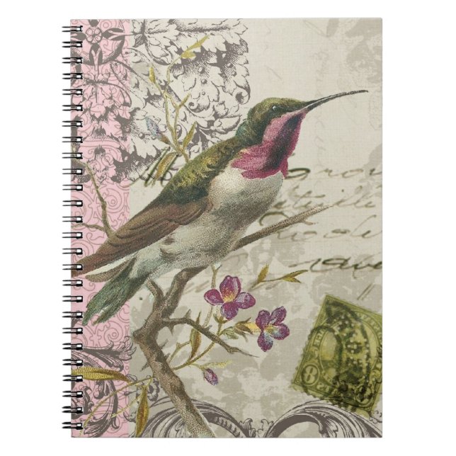 Caderno Espiral Vintage Hummingbird... notebook (Frente)