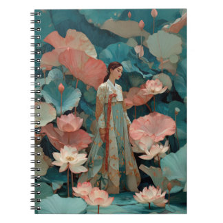 Caderno Espiral Vintage Impasto Hanbok and Pink Lotus