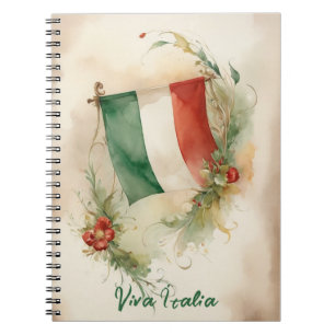 Caderno Espiral Vintage Italiana Flag Watercolor   viva Italia