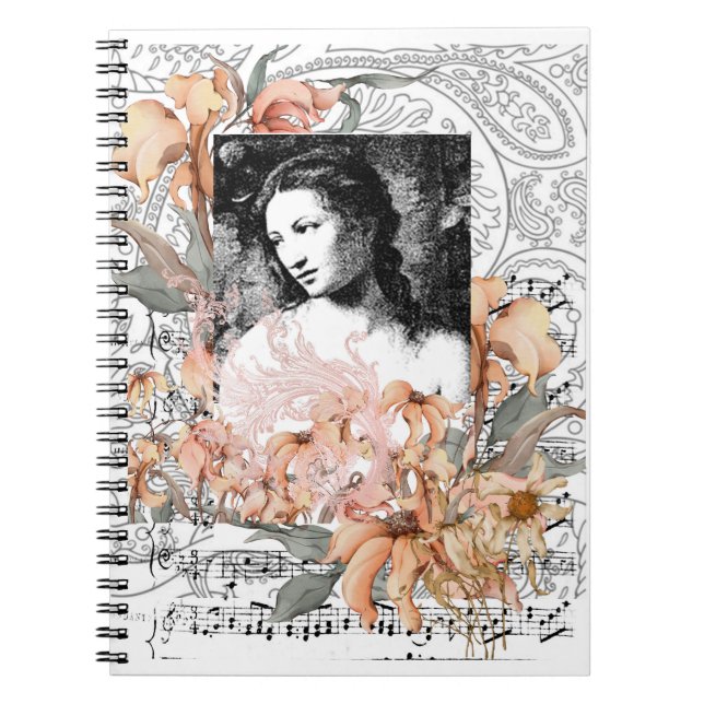 Caderno Espiral Vintage Lady with Flowers (Frente)