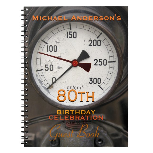 Caderno Espiral Vintage Manometer 80 Birthday Guest Book (Frente)