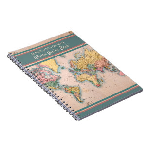 Caderno Espiral Vintage Map World Atlas Viagem Lover's 