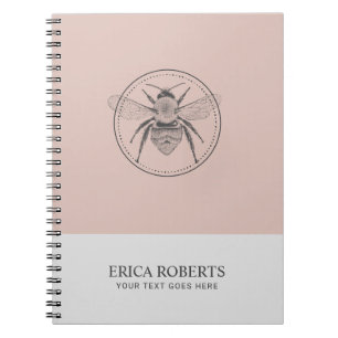 Caderno Espiral Vintage Mel - ilustração de abelha rosa
