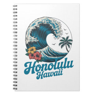 Caderno Espiral Vintage Minimal Honolulu Havaí Viagem Aloha