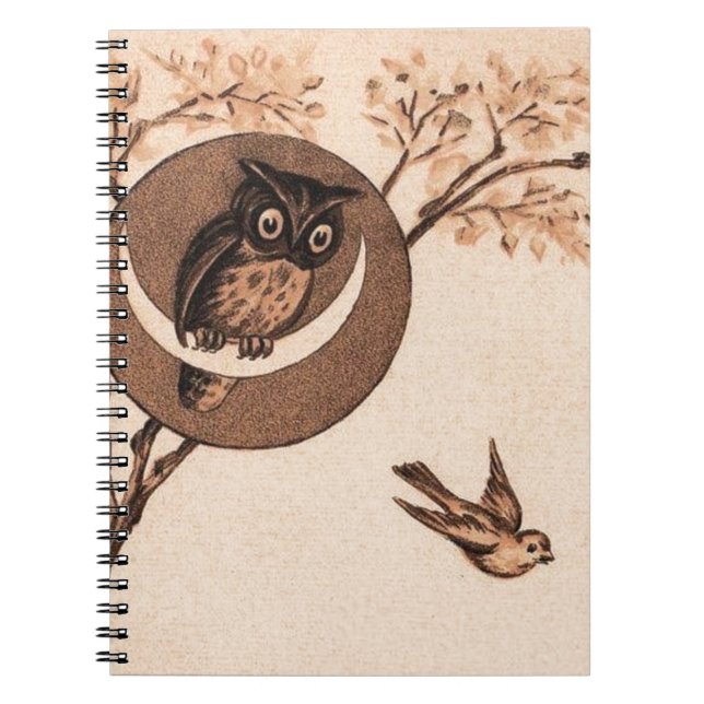 Caderno Espiral Vintage Owl na Lua (Frente)