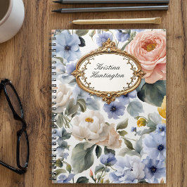 Caderno Espiral Vintage Pastel Watercolor Blossoms com Quadro Dour