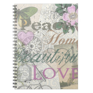 Caderno Espiral Vintage Peace Home Linda Collagem de Designer de A