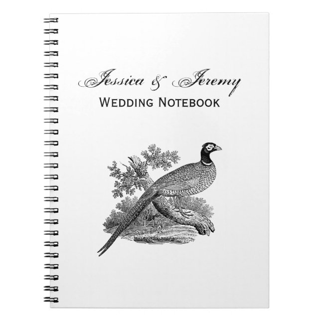 Caderno Espiral Vintage Pheasant Game Bird Drawing BW (Frente)
