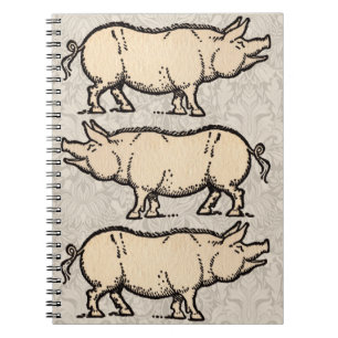 Caderno Espiral Vintage Pig - Ilustração de Piggy Antique