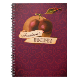 Caderno Espiral Vintage Plums Personalizáveis Retro-Fruta Escola A