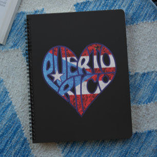 Caderno Espiral Vintage Puerto Rico Flag Boricua Heart