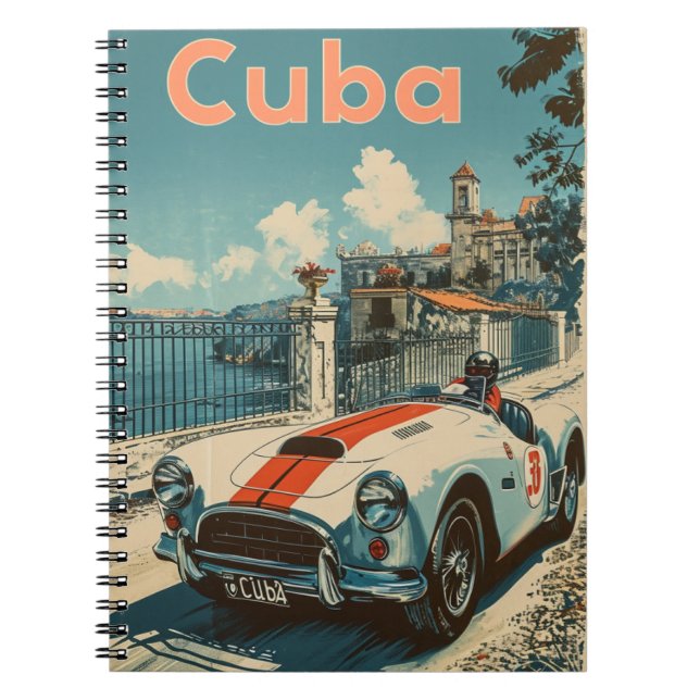 Caderno Espiral Vintage Racing Carro em Cuba (Frente)