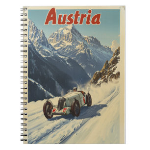 Caderno Espiral Vintage Racing Carro nos Alpes Austríacos