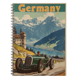 Caderno Espiral Vintage Racing Carro nos Alpes da Alemanha