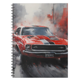 Caderno Espiral Vintage Red Muscle Car com faixa prateada