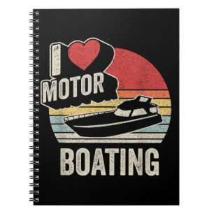 Caderno Espiral Vintage Retro I Love Motor Barco Engraçado Boater