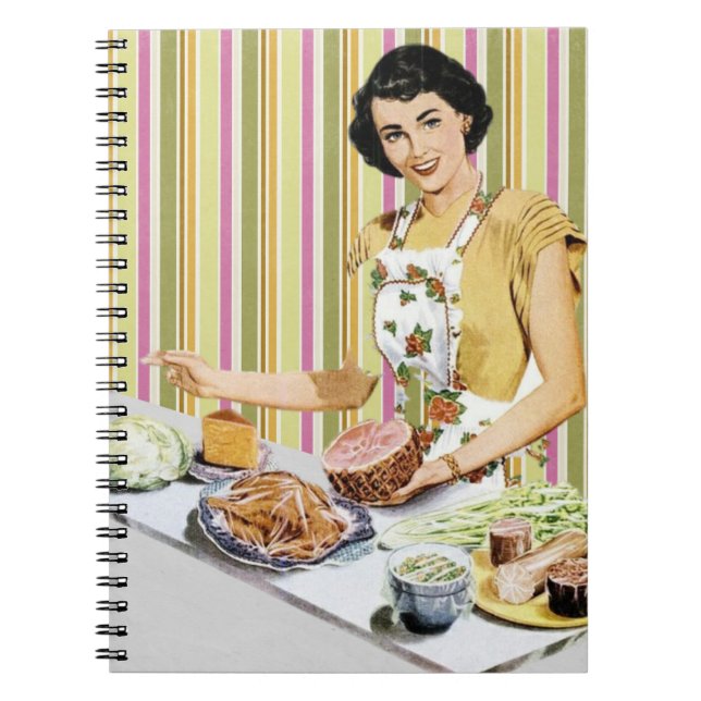 Caderno Espiral Vintage, Retro Woman Recipiente Book (Frente)