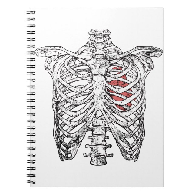 Caderno Espiral Vintage Ribcage e Anatomia Cardíaca Halloween (Frente)