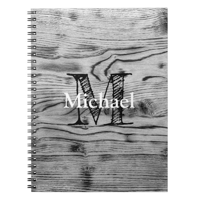 Caderno Espiral Vintage rústica cinza negra queimada Monograma (Frente)