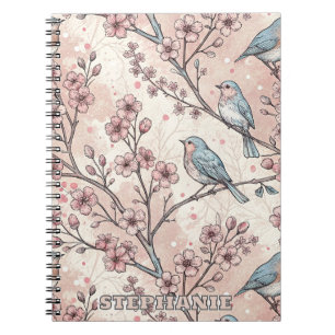 Caderno Espiral Vintage Sakura Cherry Blossom & Bird Aestética 5