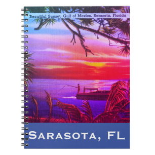 Caderno Espiral Vintage Sarasota, FL Beach Sunset - Golfo do Méxi