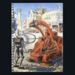 Caderno Espiral Vintage Science Ficting Futurística Guerra de Alie<br><div class="desc">Imagem de Vintage: aliens futuristas de ficção científica e robôs. Um clássico design futurista fictício fictício apresentando aliens em uma luta ou batalha em uma metrópole do futuro com prédios em ruínas ao redor deles.</div>
