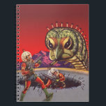 Caderno Espiral Vintage Science Fiction Giant Centipede Insect War<br><div class="desc">Ilustração vinda de aliens futuristas e robôs imagem de ficção científica. Uma cena clássica de ficção científica em quadrinhos retrô,  com astronautas com armas laser lutando e batendo num monstro enorme. Um inseto assustador de centípede com 100 patas!</div>