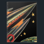 Caderno Espiral Vintage Science Fiction Roket Ship by Space Stars<br><div class="desc">Ilustração de safra futurista e imagem de ficção científica de planetas. Um clássico design de ficção científica em quadrinhos retrô,  do futuro,  com um viagem e um foguete de transporte viajando pelo espaço através das estrelas e da lua no caminho de volta à Terra.</div>