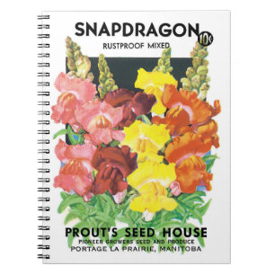 Caderno Espiral Vintage Seed Packet Label Art, Flores de Snapdrago