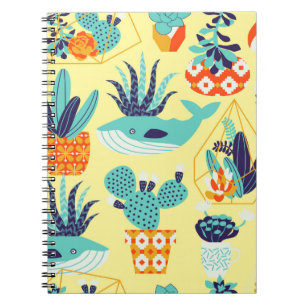 Caderno Espiral Vintage sem soldadura com suculentes e cactu