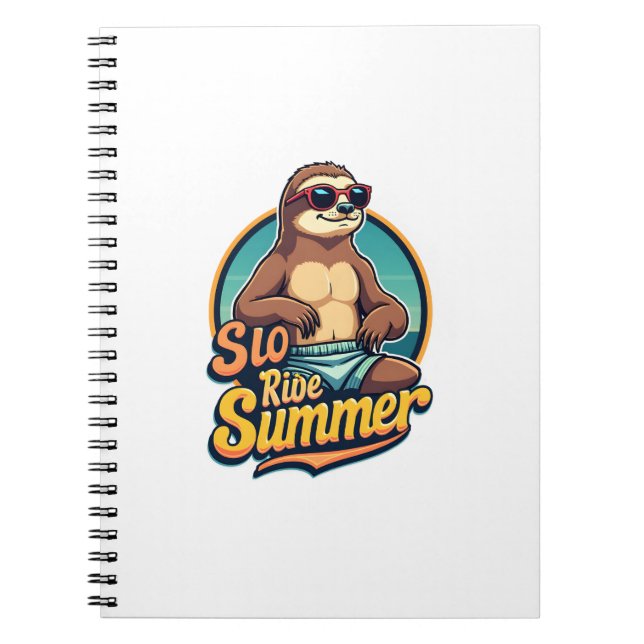 Caderno Espiral Vintage Sloth Summer Retro Beach Vibes Design 2 (Frente)
