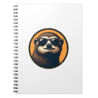 Caderno Espiral Vintage Sloth Sunglasses Retro Badge Art 2