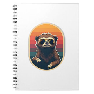 Caderno Espiral Vintage Sloth Sunglasses Retro Sunset Vector Art 2