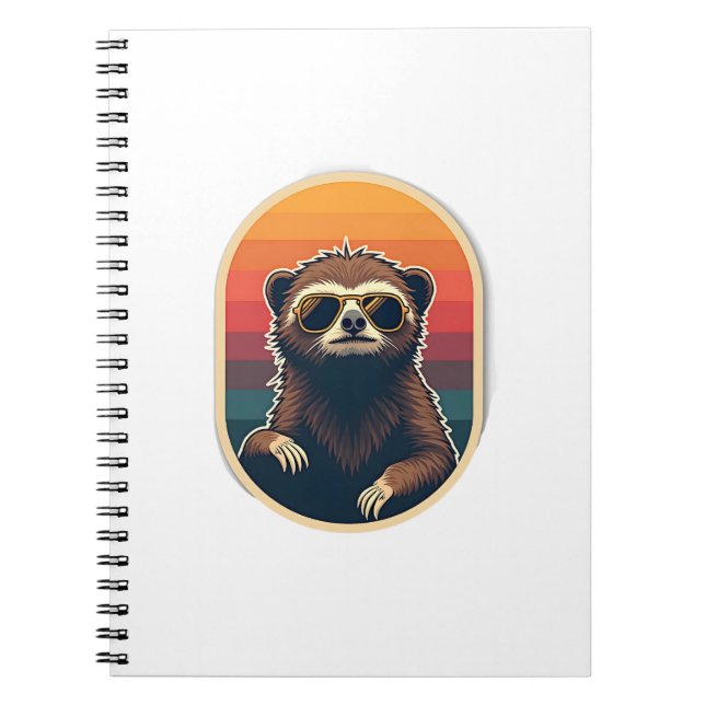 Caderno Espiral Vintage Sloth Sunglasses Retro Sunset Vector Art 2 (Frente)