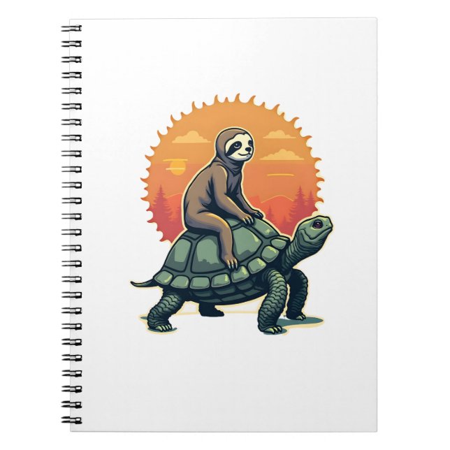 Caderno Espiral Vintage Sloth Turtle Retro Animal Ride Shirt 2 (Frente)