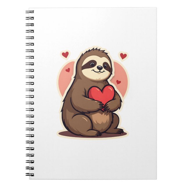 Caderno Espiral Vintage Sloth Valentine Cute Retro Love Design 2 (Frente)