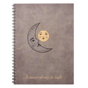 Caderno Espiral Vintage sol lua ouro negro rosa mauve