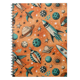 Caderno Espiral Vintage Spacecraft Rocket ships Pattern - Cosmos(5