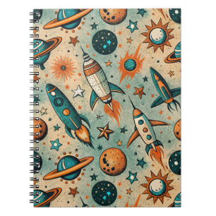 Caderno Espiral Vintage Spacecraft Rocket ships Pattern - Cosmos(7