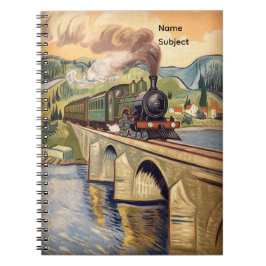 Caderno Espiral Vintage Steam Engine Train Painting