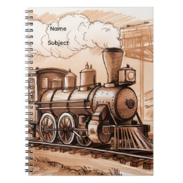 Caderno Espiral Vintage Steam Engine Train Sketch