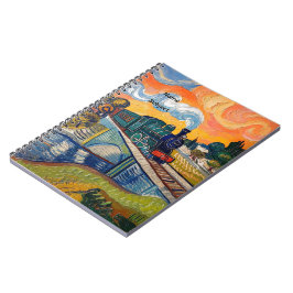 Caderno Espiral Vintage Steam Engine Train Sketch