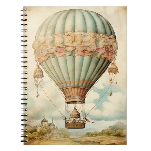 Caderno Espiral Vintage Steampunk Blue Hot Air Balloon (Frente)
