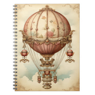 Caderno Espiral Vintage Steampunk Pink Air Balloon