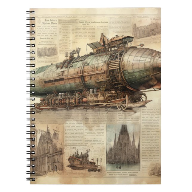 Caderno Espiral Vintage Steampunk Zeppelin (5) (Frente)