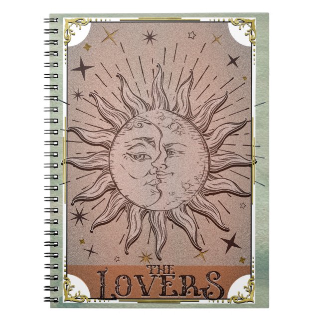 Caderno Espiral Vintage Sun & Moon Duality Lovers Tarot Card Art   (Frente)