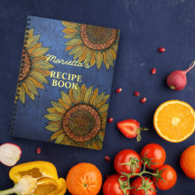 Vintage Sunflower Art Marinho Blue Custom Name Rec