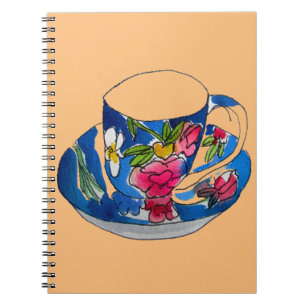 Caderno Espiral Vintage Teacups em aquarela original ilustração