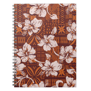 Caderno Espiral Vintage tribal flores de hibisco do Havaí