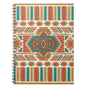 Caderno Espiral Vintage tribal: padrão étnico sem carne